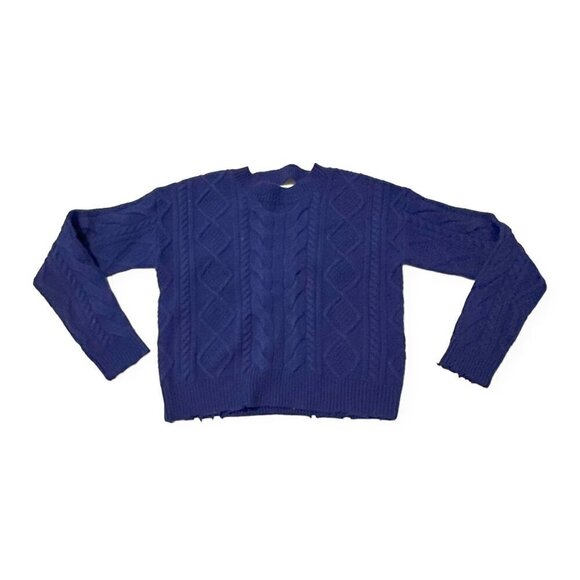 RtA Zane Reverse V-Neck Cable Knit Sweater,  Blue, Size S, New with tag - Picture 4 of 16